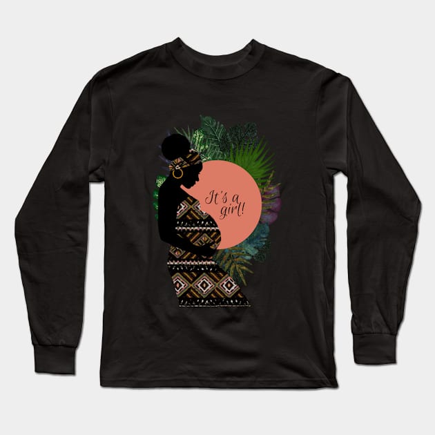 African Woman Baby Girl Announcement | Cherie's Art(c)2021 Long Sleeve T-Shirt by CheriesArt